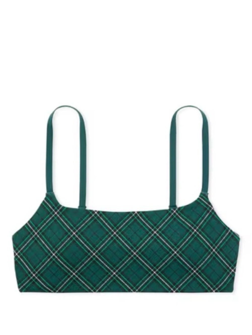 Victoria’s Secret PINK Women’s Strappy Tartan Plaid Green Sports Bra Medium - Picture 1 of 12
